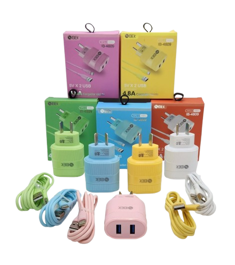 CARGADOR IBEK 4.8A TIPO C COLORES 2 USB